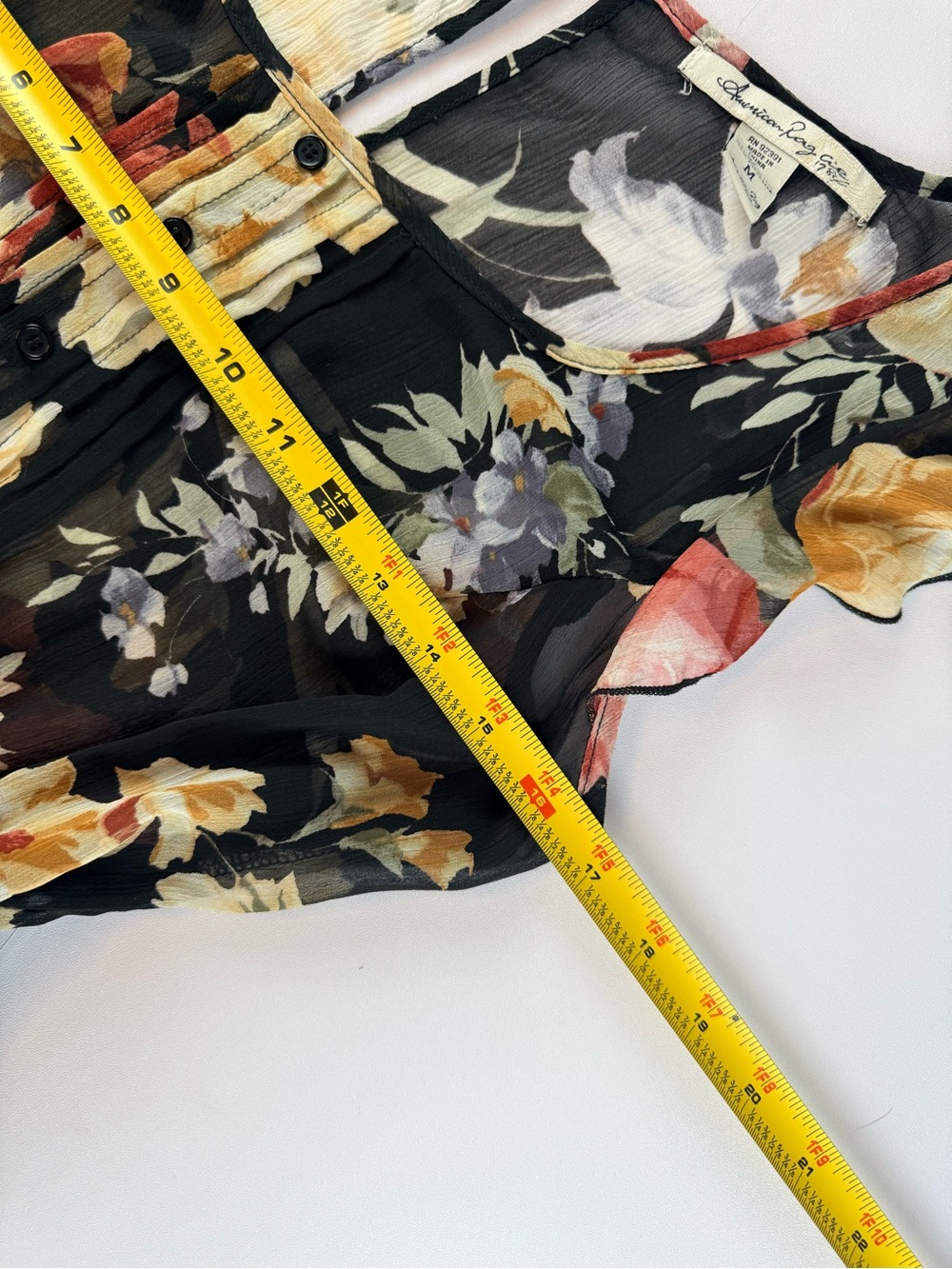 American Rag Floral Sheer Dress Boho Cottagecore Flutter Sleeve Handkerchief Hem - Picture 10 of 11